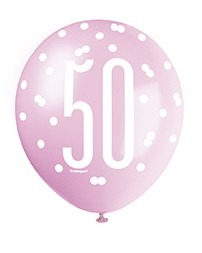50th Anniversary All Over Print Pink and Silver Latex Balloon - Party Decorations