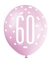 Pink and Silver 60th Birthday All Over Print Latex Balloon Party Decoration