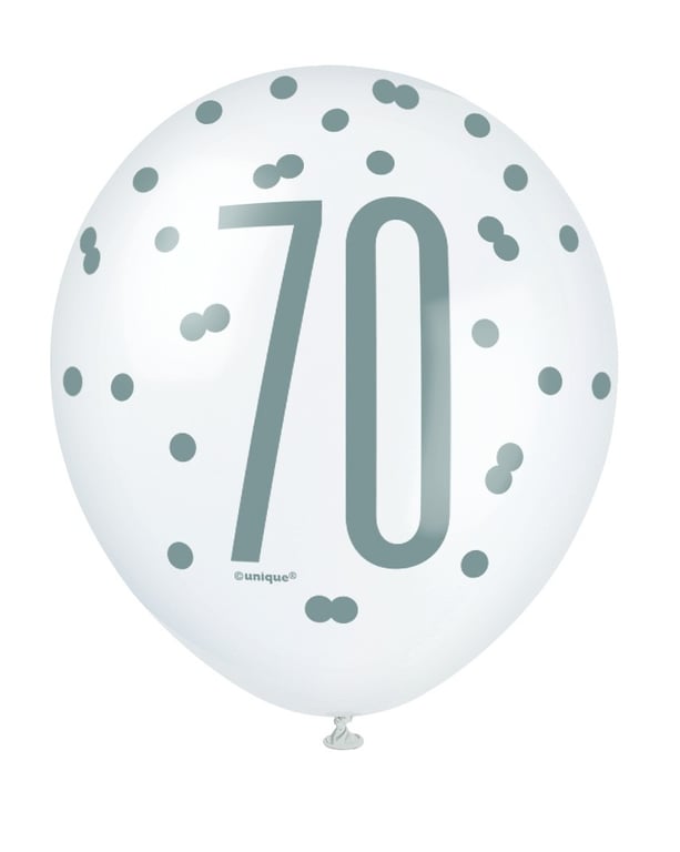 70th Birthday Assorted All Over Print Pink and Silver Latex Balloon - Perfect for Celebrations and Parties
