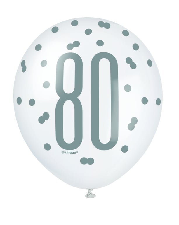 Assorted All Over Print Pink and Silver 80th Birthday Latex Balloon - Party Decorations for Celebration