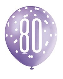 Assorted All Over Print Pink and Silver 80th Birthday Latex Balloon - Party Decorations for Celebration