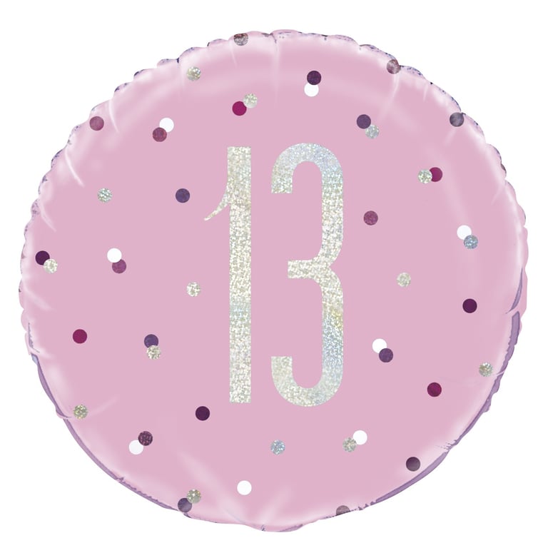 Pink and Silver Prismatic 13th Birthday Foil Balloon - 18 Inch Party Decoration