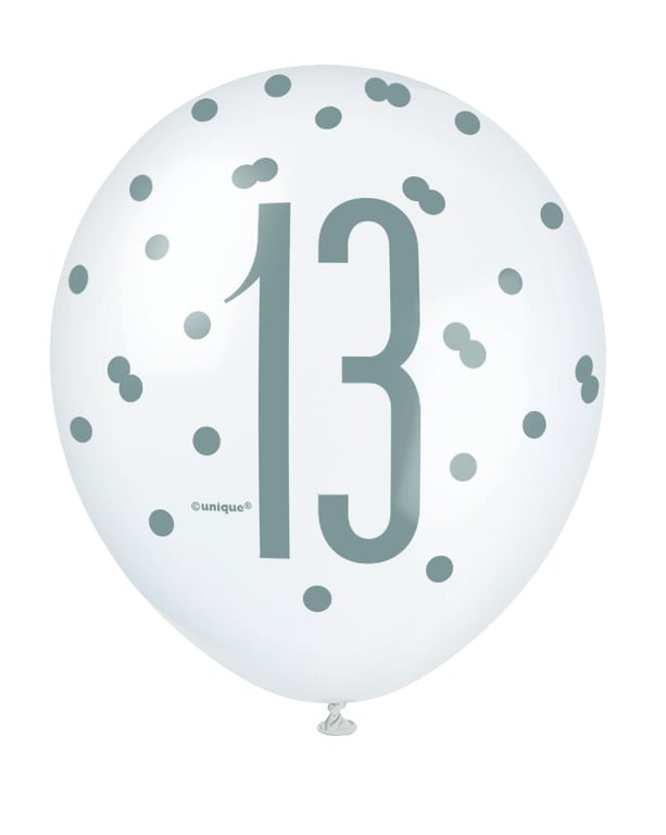 All Over Print Pink and Silver 13th Birthday Party Decoration Latex Balloon
