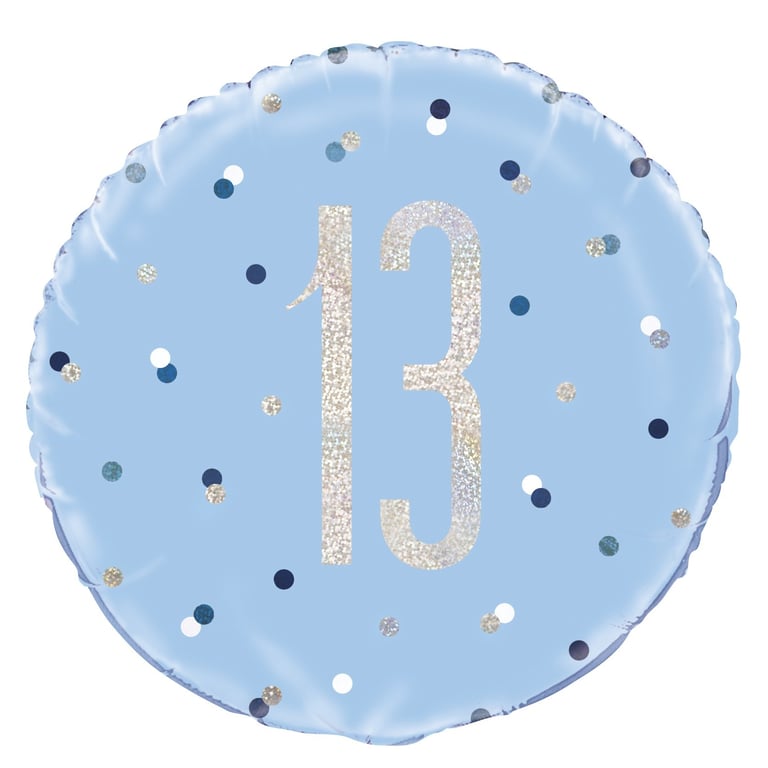 Blue and Silver Prismatic 13th Birthday Foil Balloon - 18 Inch Party Decoration