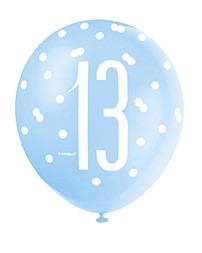 13th Birthday Blue and Silver All Over Print Latex Balloon Set