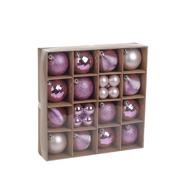 Pink Baubles Assorted Pack - 30 Decorative Ornaments for Home & Garden Christmas Decorations