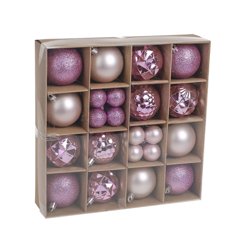 Pink Baubles Assorted Pack - Jumbo Holiday Decorations & Festive Ornaments (30 Pieces)