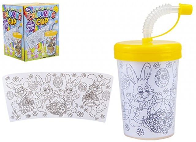 Colour Your Own Easter Design Cup with Customizable Straw - Personalize Your Home Decor