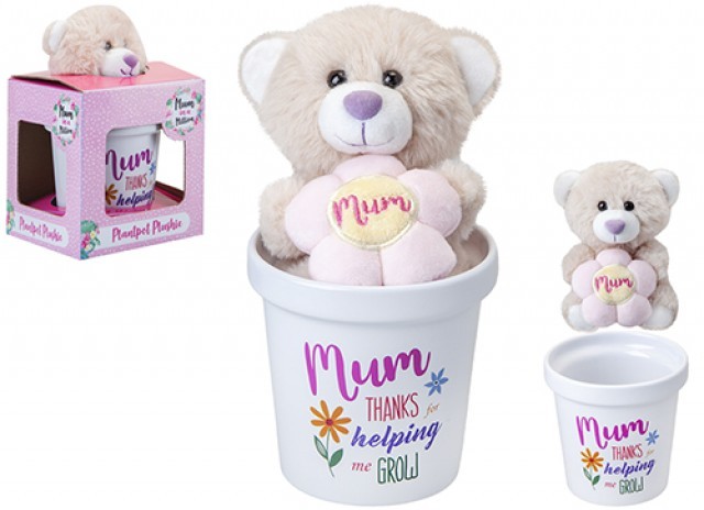 Plush Mum Bear Ceramic Flowerpot - Adorable Home Decor Gift for Baby Nursery