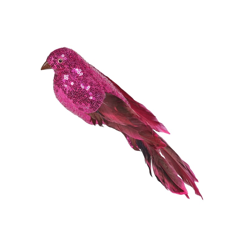 Hot Pink Sequin and Feather Bird Home Decor Statement Piece 30cm