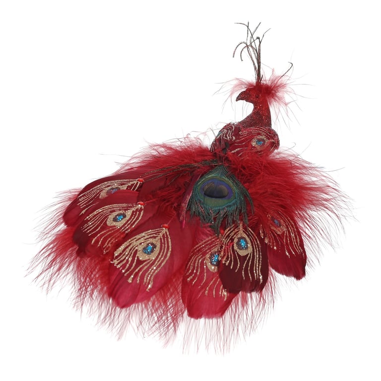 Burgundy Peacock Feather with 30cm Clip - Elegant Home Decor Accessory