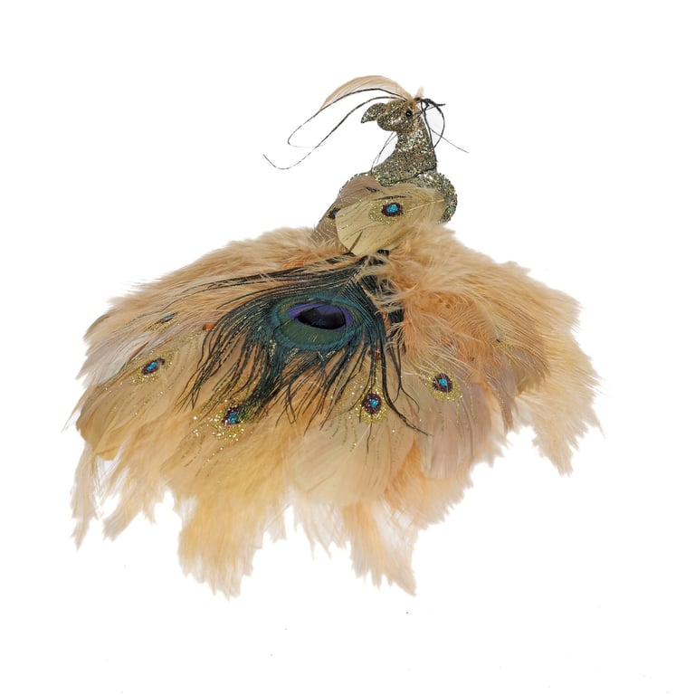 Gold Glitter Peacock with Clip - 30cm Decorative Feather Accessory