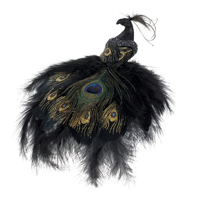 Black Peacock Feather with Clip - 30cm Decorative Accessory for Home and Fashion