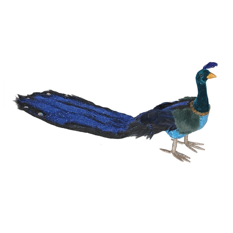 Blue Long Tail Peacock Faux Fur Decoration 66cm Large Home Decor Feather
