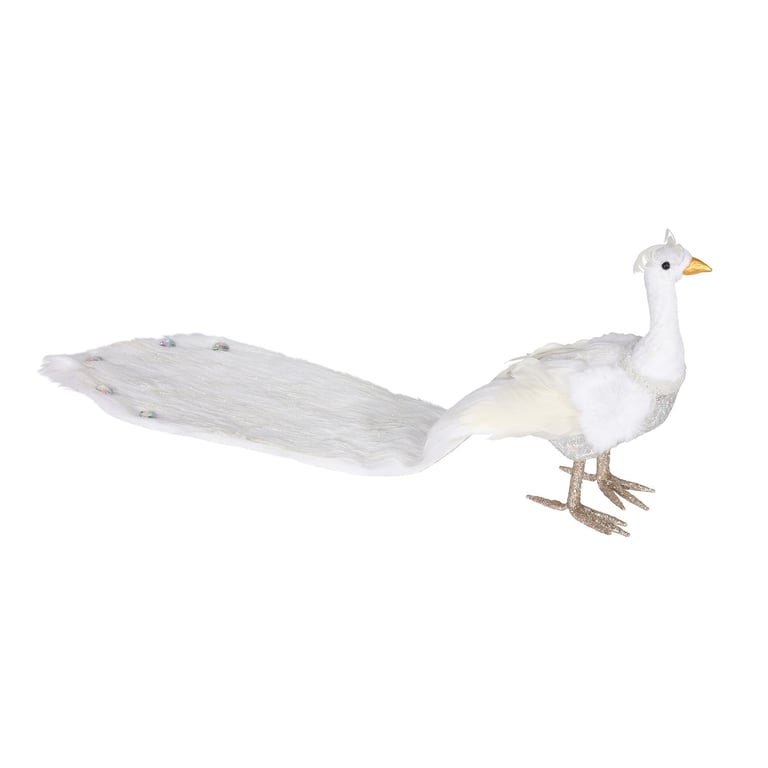 White Long Tail Peacock Faux Fur Home Decor Decoration 66cm