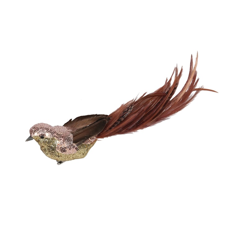 Rose Sequin and Glitter Bird with Clip - 29cm Home Decor Ornament Decoration