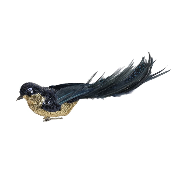 Midnight Blue Sequin and Glitter Bird Home Decor Decoration 29cm Christmas Ornament