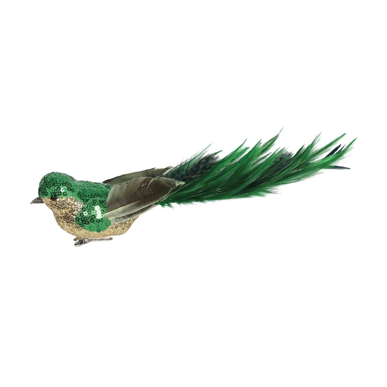 Green & Gold Sequin Glitter Bird Ornament (29cm) - Clip-On Home Decor Decoration