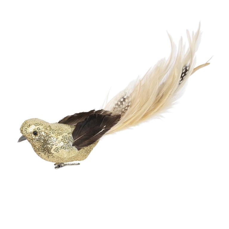 Gold Sequin and Glitter Bird Decoration with Clip - 29cm Home Decor Ornament