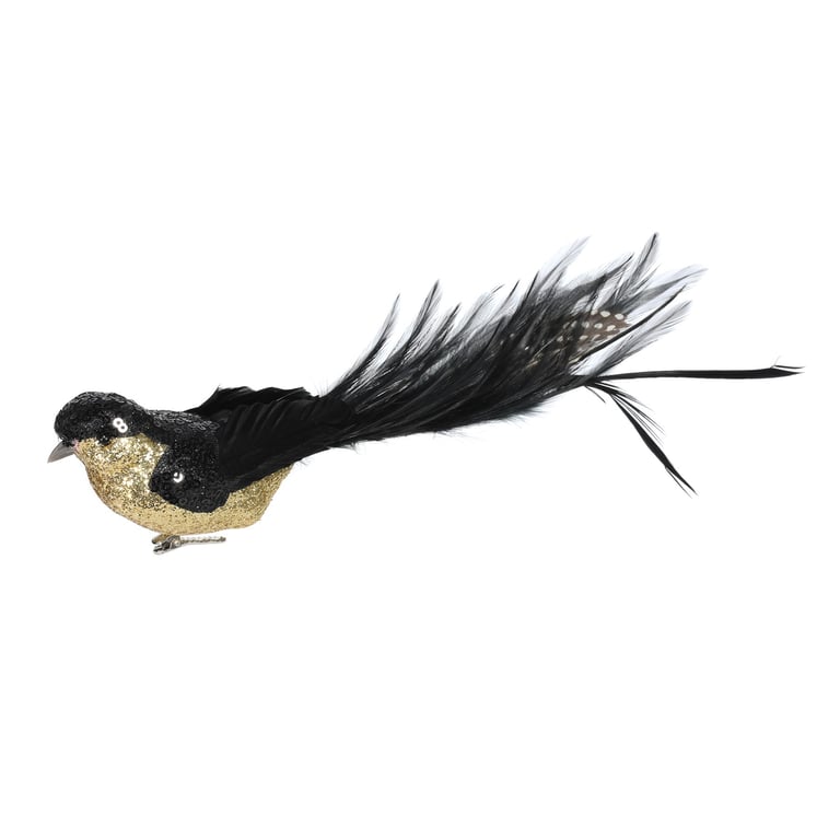 Black & Gold Sequin Glitter Bird Decoration with Clip - Elegant Home Decor Accent
