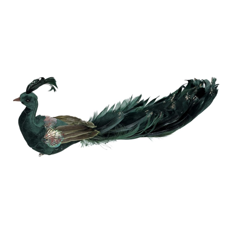 26cm Green Velvet Peacock Decoration - Feather Home Accent for Home & Garden