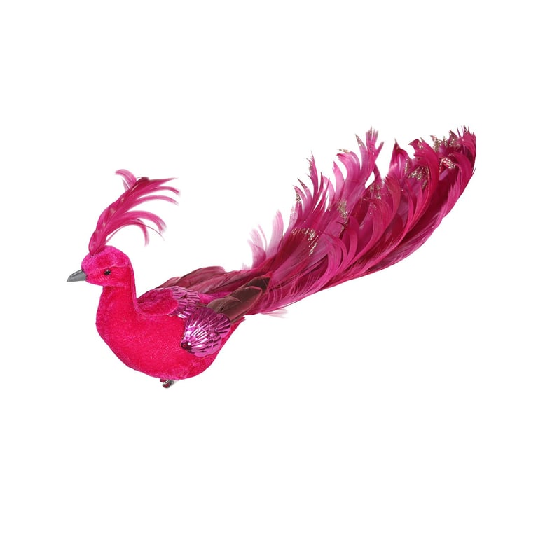 26cm Hot Pink Velvet Peacock Decoration - Home Decor Accessory