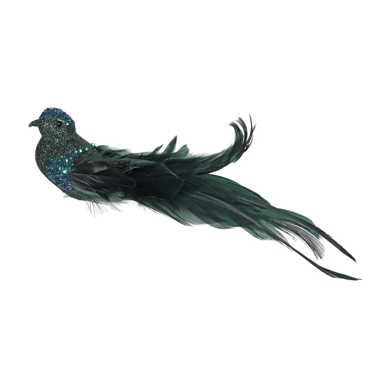 Green Glitter Bird - 23cm Garden Ornament and Indoor Decoration