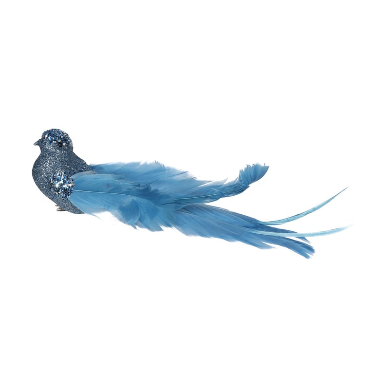 Blue Glitter Bird 23cm Home Decor Figurine Ornament