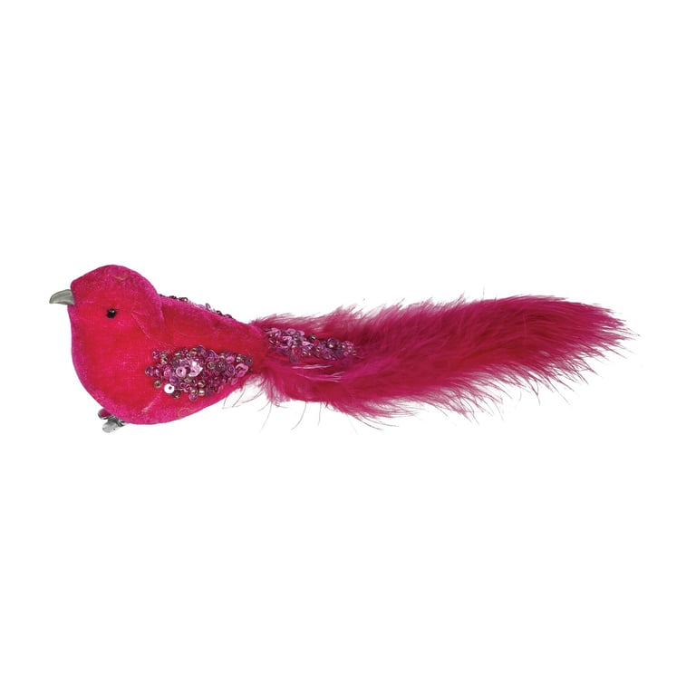 Hot Pink Velvet Bird Decorations with Glitter Clip, 20cm Home Decor Accessory