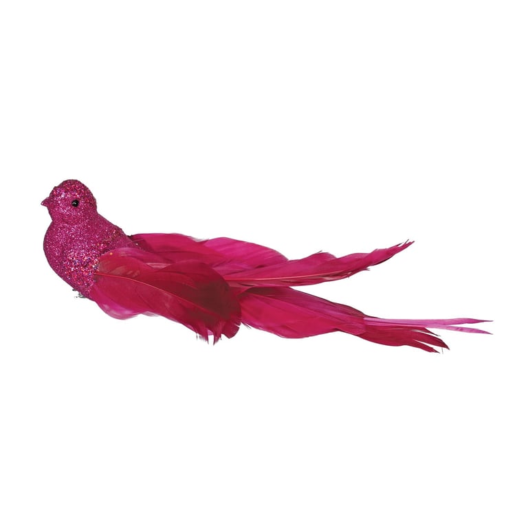Hot Pink Glitter Bird Decor with Clip, 23cm Home Decoration