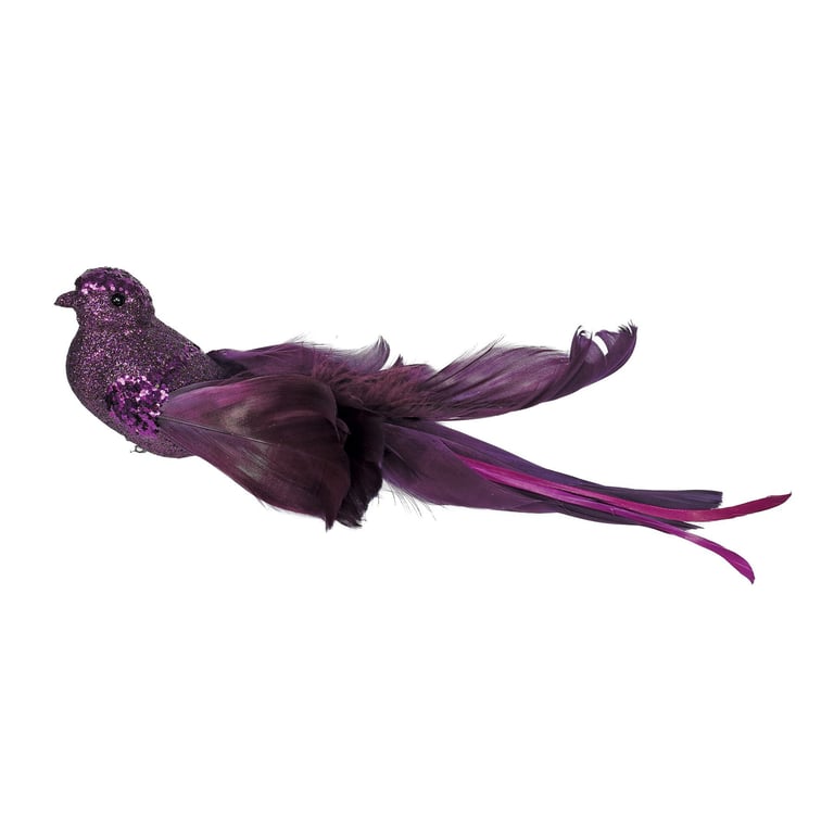Purple Glitter Bird Clip-On Decoration 23cm Home Decor Party Accessory