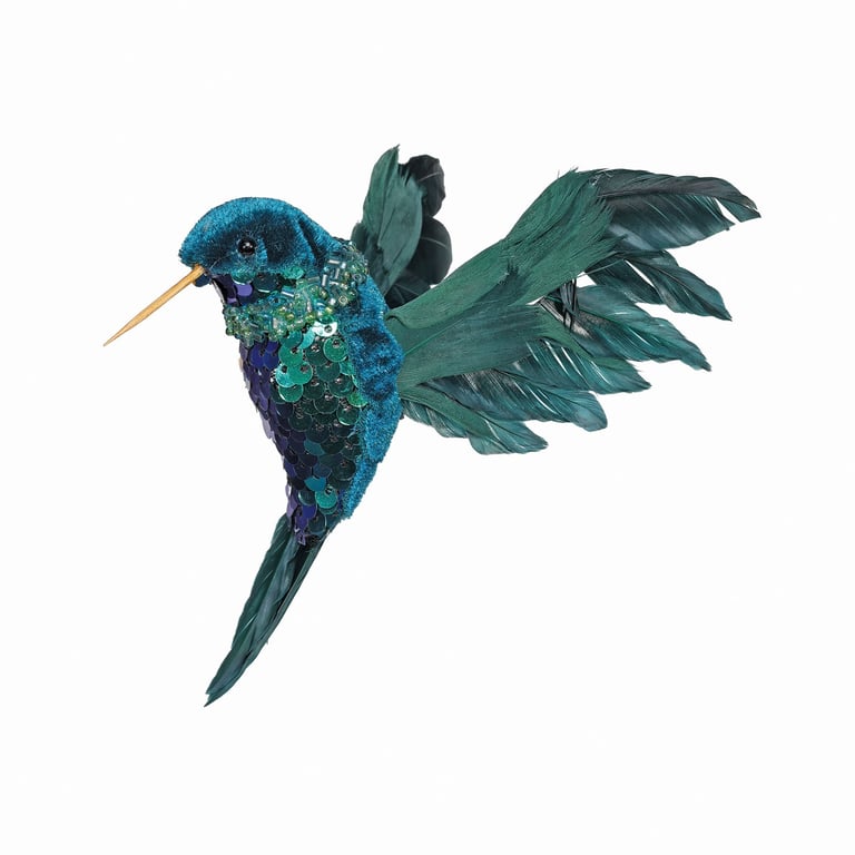 Handmade Blue Velvet Humming Bird Garden Ornament 11cm Decoration