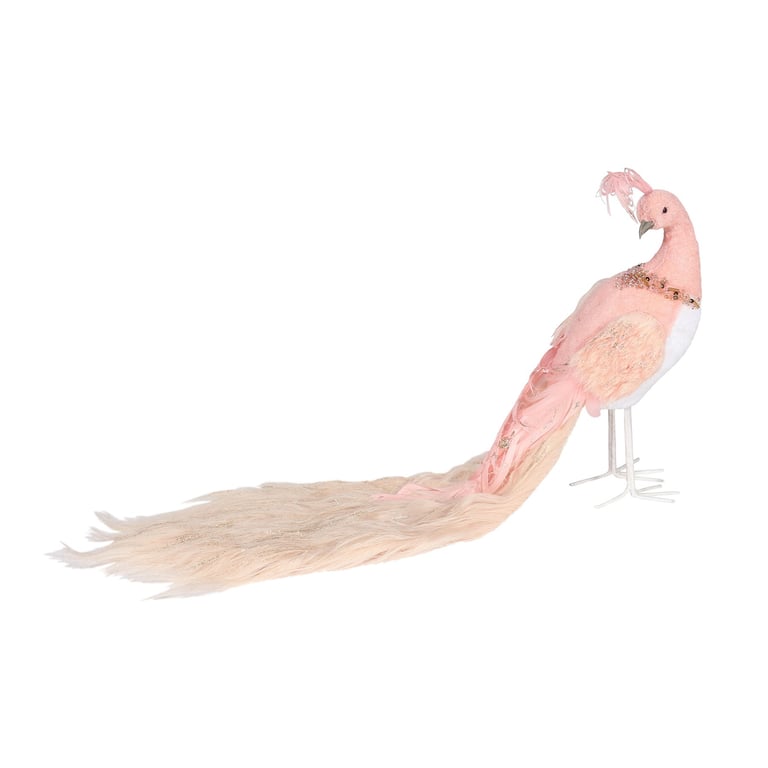 Pale Pink Velvet Peacock 35cm Home Decor Accent Decoration