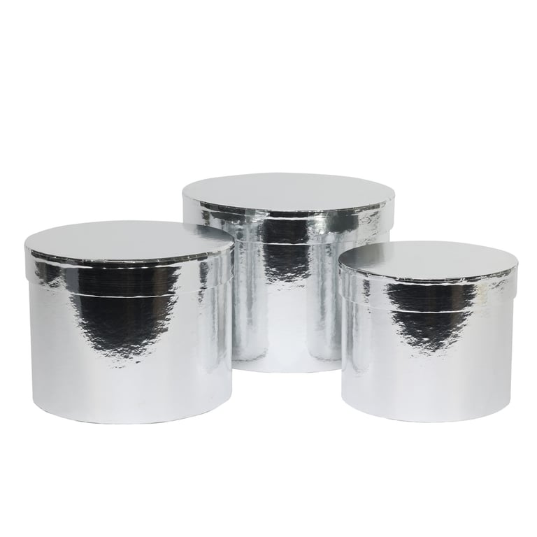 Metallic Silver Hat Box Set - Luxury 3-Piece Storage Organizer for Winter Hats and Accessories