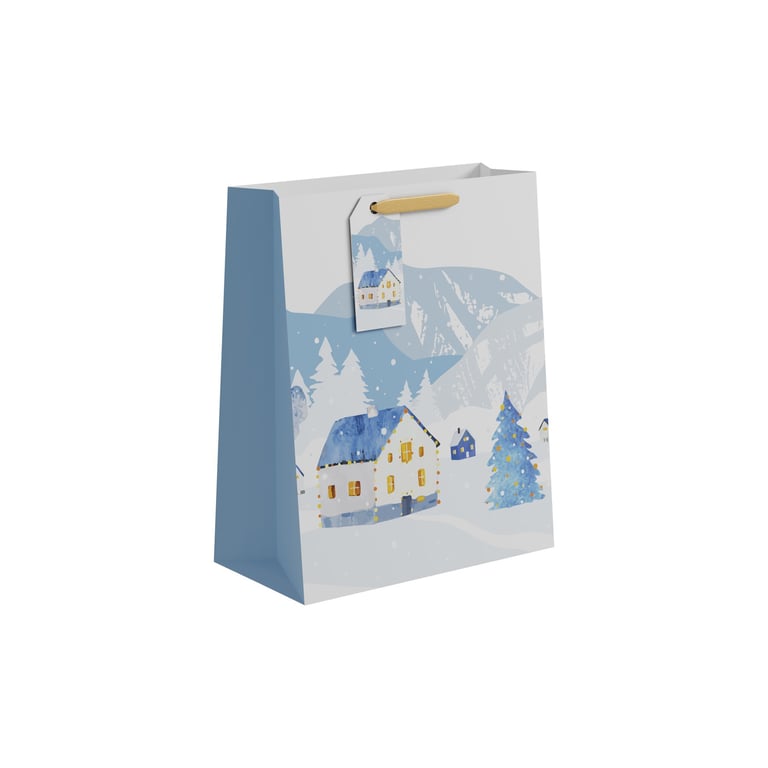 Large Snowy House Scene Gift Bag - Winter Themed Home Decor Gift