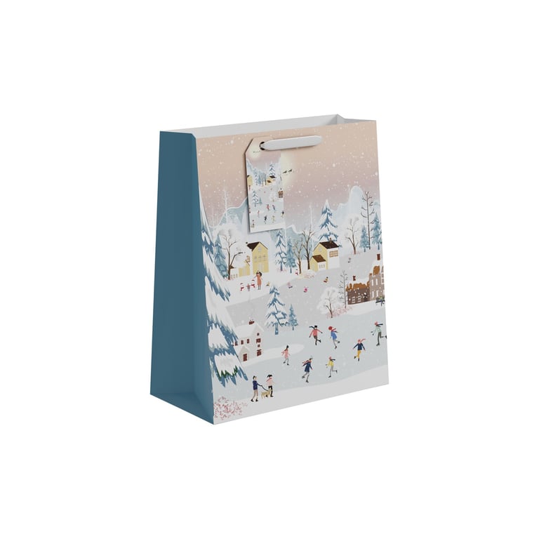 Skating Scene Large Gift Bag - Holiday & Sports Event Skating Party Favor