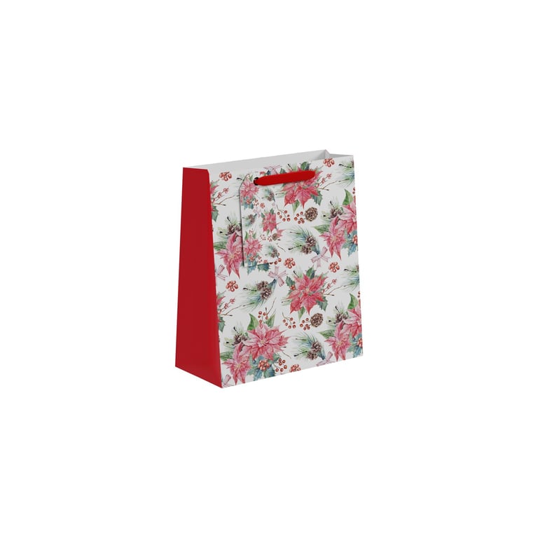 Medium Poinsettia Christmas Gift Bag - Home Decor Holiday Party Pack