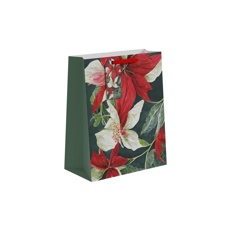 Large Red & White Poinsettia Gift Bag - Holiday Home Decor and Gift Wrapping Solution