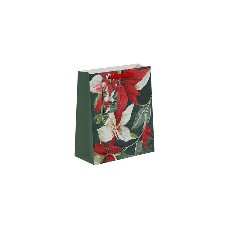 Medium Red & White Poinsettia Holiday Gift Bag Decoration
