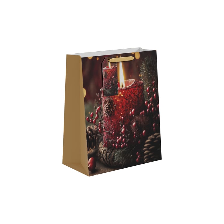 Large Candles & Berries Gift Bag - Perfect Home Decor Holiday Decoration