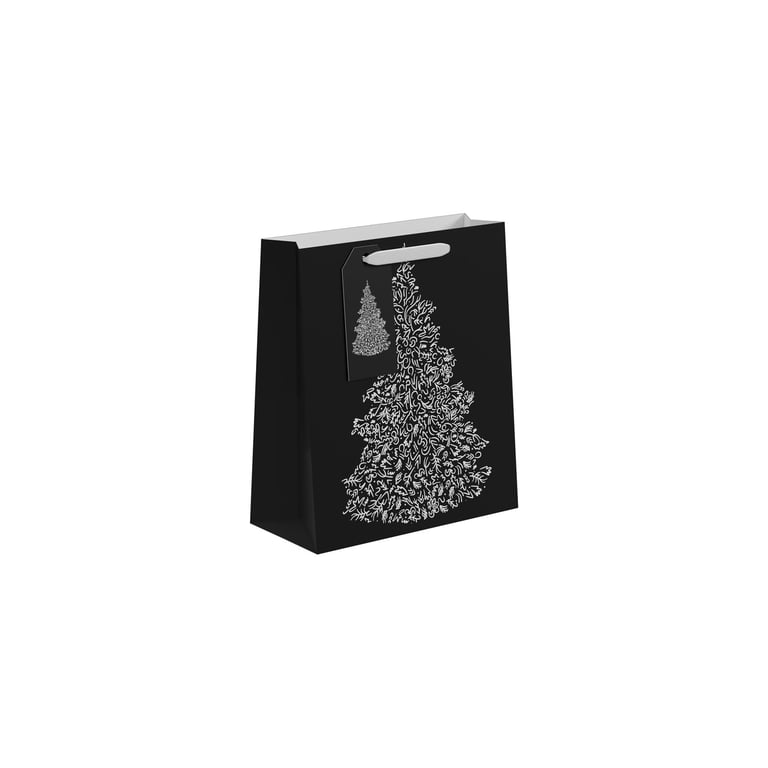 Black & White Christmas Tree Gift Bag - Medium Size Home Decor Holiday Decoration