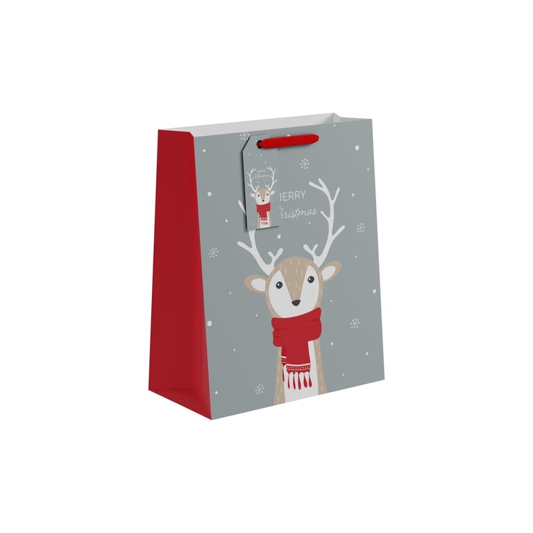 Large Merry Christmas Reindeer Gift Bag - Festive Holiday Party Favor Bag
