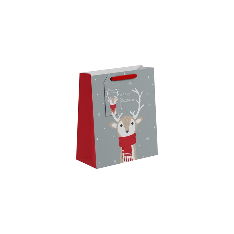 Merry Christmas Reindeer Gift Bag - Medium Size Holiday Home Decor Wrap