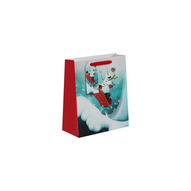 Sledging Snowman Gift Bag - Medium Winter Holiday Decoration Alternative to Christmas Stockings