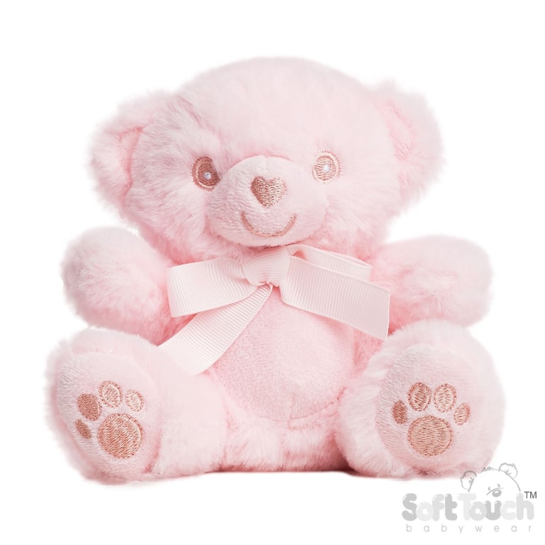 Pink Eco Recycled Teddy Bear - Soft Plush Toy with Embroidered Paws and Sustainable Materials