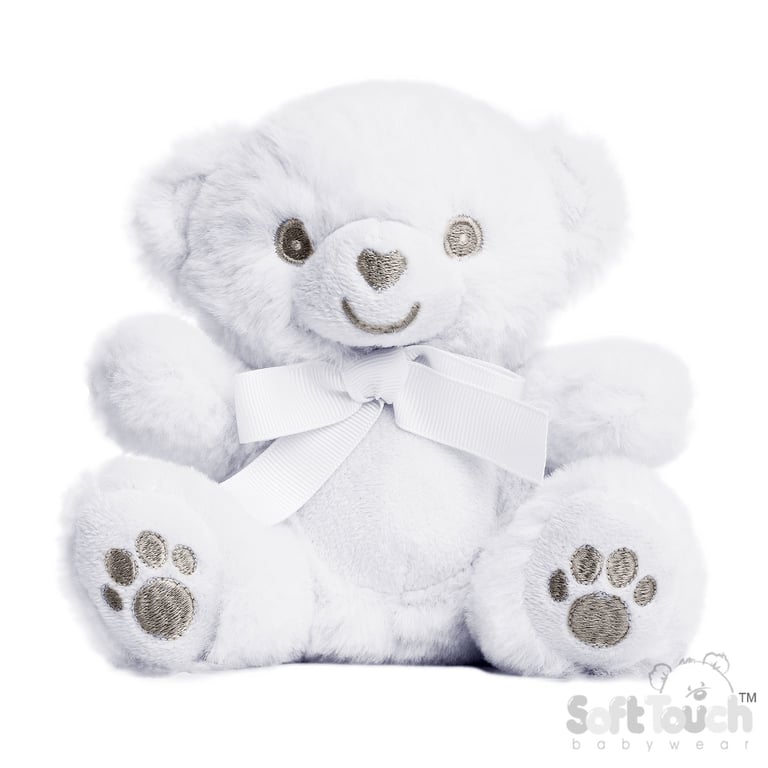 Eco Recycled White Teddy Bear with Embroidered Paws - Sustainable Home Decor and Gift for Children