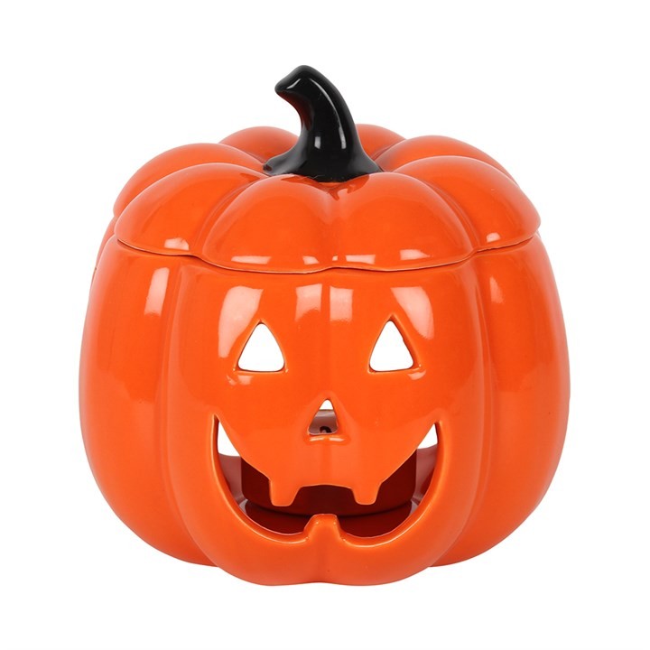 Jack O Lantern Wax Burner - Autumnal Indoor Lighting Decoration with Pumpkin Shaped Candle Holder