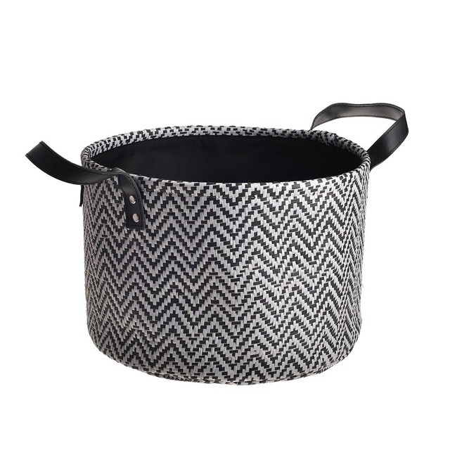 Round Woven Basket with Zigzag Design - Boho Home Decor Accessory