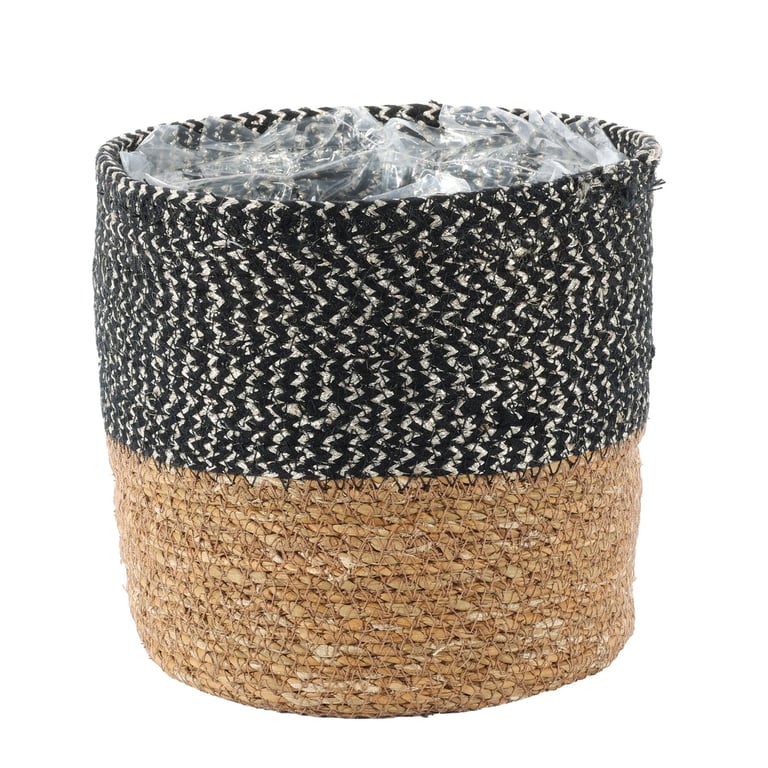 Natural Seagrass Woven Basket - Eco Friendly Home Decor Storage Container 19cm x 20cm Black
