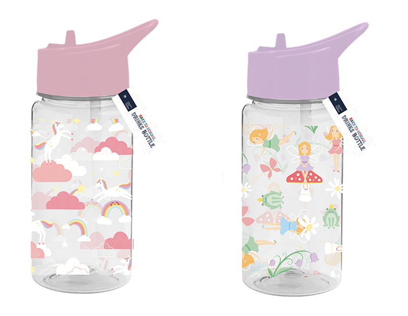 Girls Printed 400ml Straw Bottle - Fun and Reusable Water Bottle for Kids